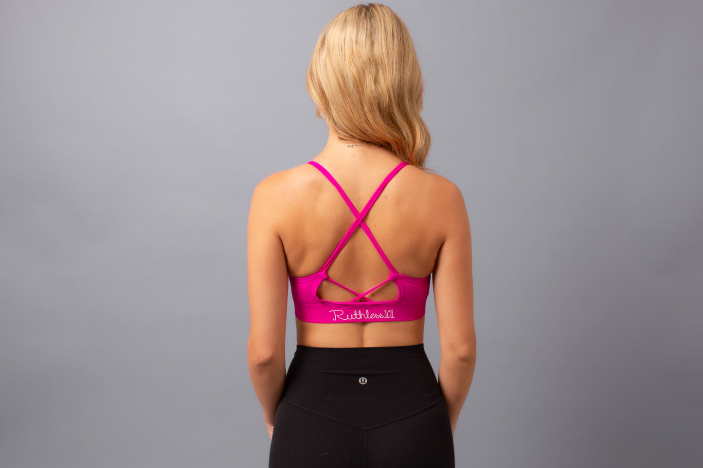 Round Neck Backless Sports Bra--Hot Pink